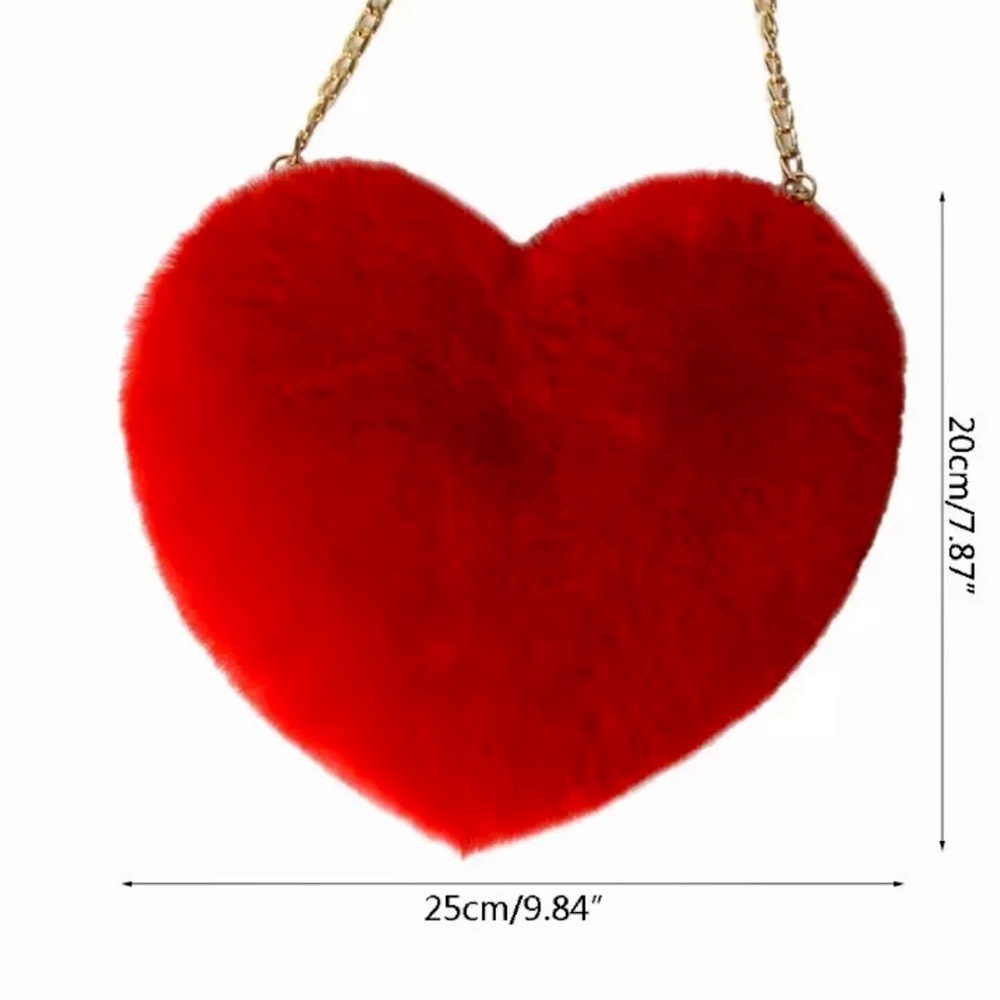 Crossbody/Shoulder Faux Fur Red Heart Purse - Picture 5 of 6
